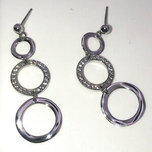𝅺janinas Sterling Silver & Cz Circles Sparkly Dangle Stud Earrings 1.7”